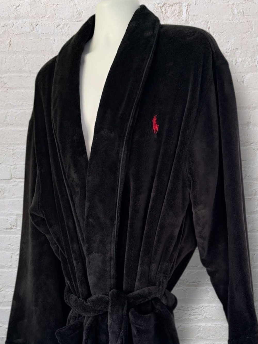 Polo Ralph Lauren Men’s Plush Fleece Bath Robe L/XL Black Red Pony Logo